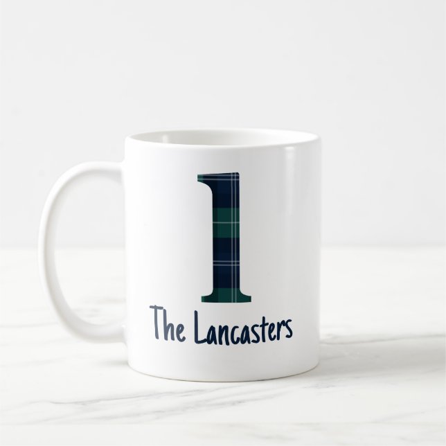 Mug Nom de famille et lettre minuscule plaid l initial (Gauche)