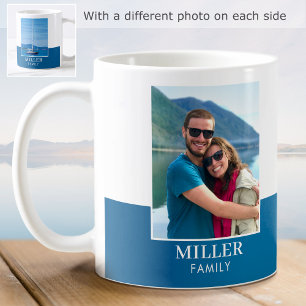Mug Nom de famille moderne personnalisé 2 Photo Bleu B