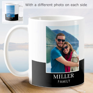 Mug Nom de famille moderne personnalisé 2 Photo Noir B