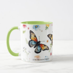 Mug nom de famille motif fleurs de jardin aquarelle