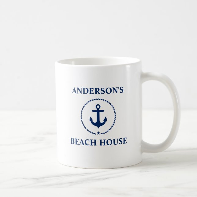 Mug Nom de famille nautique Beach House Ancre bleue (Droite)