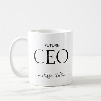 Mug Nom de future PDG moderne noir et blanc | Cadeau f