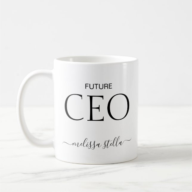 Mug Nom de future PDG moderne noir et blanc | Cadeau f (Gauche)