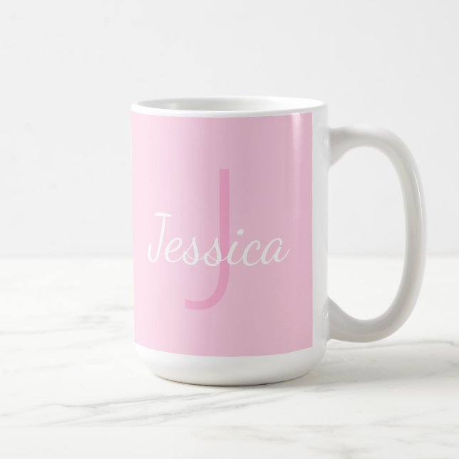 Mug Nom de la fille mignonne Monogrammed | Rose et bla (Droite)