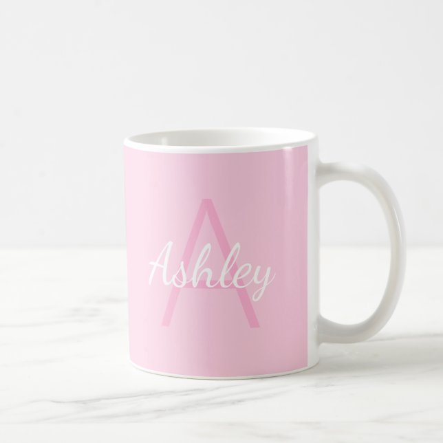 Mug Nom de la fille mignonne Monogrammed | Rose et bla (Droite)