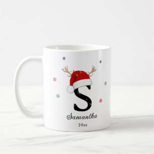 Mug Nom de la lettre Santa Hat   Monogramme   Initiale