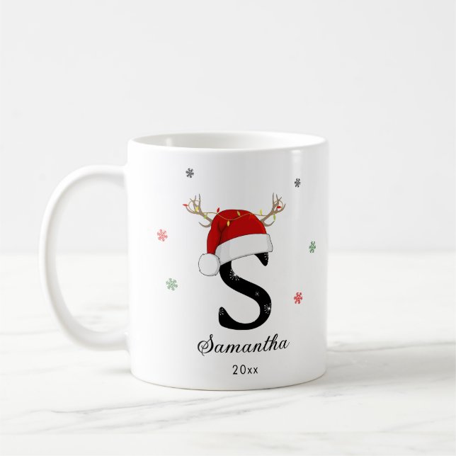 Mug Nom de la lettre Santa Hat | Monogramme | Initiale (Gauche)
