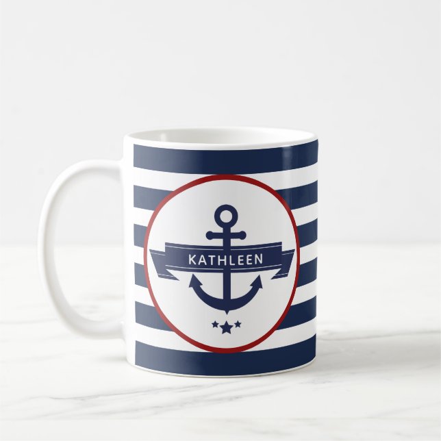 Mug Nom de l'Ancre nautique Bleu de la Marine (Gauche)