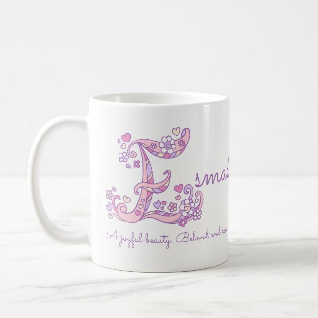 Mug Nom de l'émae signifiant fleur cardiaque E monogra (Gauche)