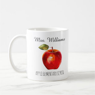 Mug Nom de l'enseignant École Aquarelle Rouge Pomme Ca