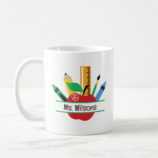 Mug Nom de l'enseignant personnalisé Classe Apple (Gauche)