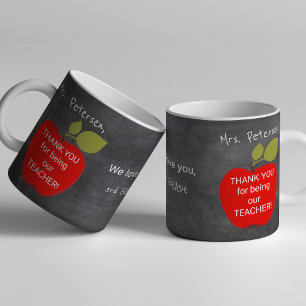 Mug Nom de l'enseignant   Red pomme blackboard merci