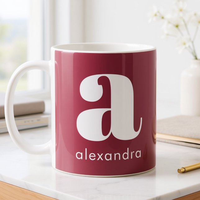 Mug Nom de lettre initiale monogramme rose simple mode (Créateur téléchargé)