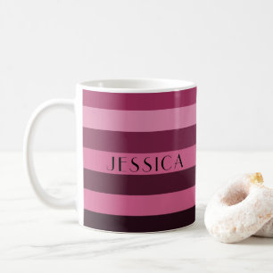 Mug Nom de motif rayures roses modernes