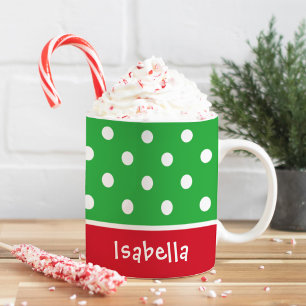 Mug Nom de Noël aux pois verts festifs
