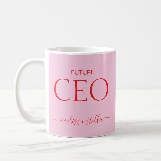 Mug Nom de PDG du futur rose moderne | Cadeau féminin (Gauche)
