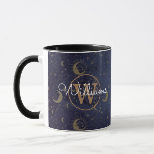 Mug Nom de script monogramme or mystique céleste