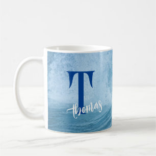 Mug NOM DE SURF DE VAGUE D'OCÉAN MONOGRAMÉ personnalis