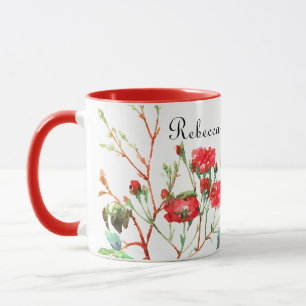 Mug Nom décoré d'un monogramme floral de roses rouge
