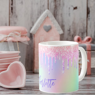 Mug Nom des gouttes violet rose holographique