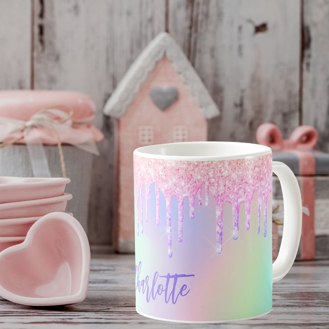 Mug Nom des gouttes violet rose holographique (Créateur téléchargé)