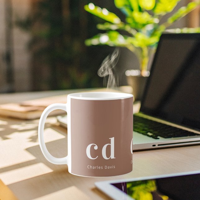 Mug Nom des initiales du monogramme marron de Moca (Créateur téléchargé)