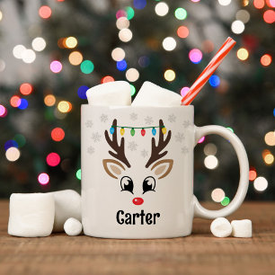 Mug Nom des lumières de Noël du garçon rennes mignon