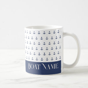 Mug Nom du bateau Ancre nautique Bleu côtier