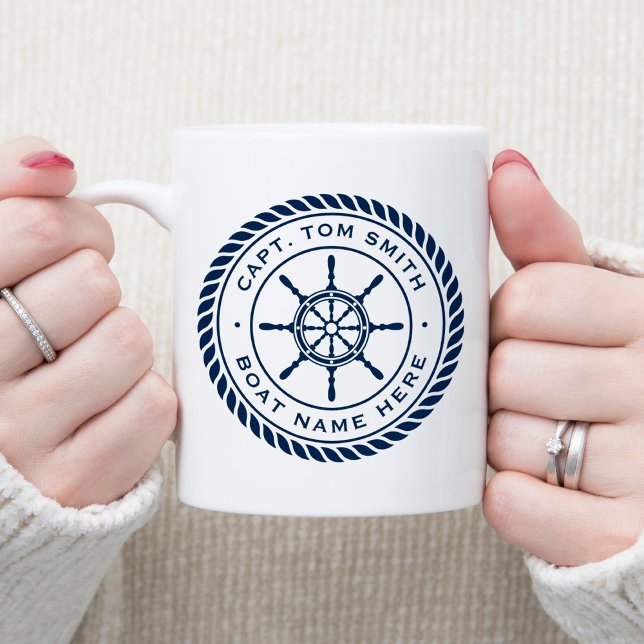 Mug Nom du bateau du capitaine sur mesure roue du navi (Créateur téléchargé)