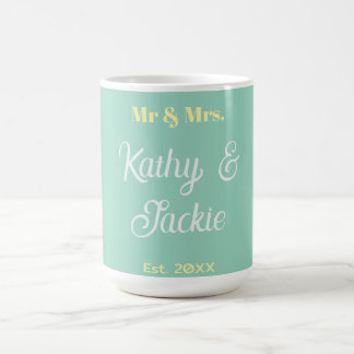 Mug nom du couple mr & mrs vert pastel mariage 20XX