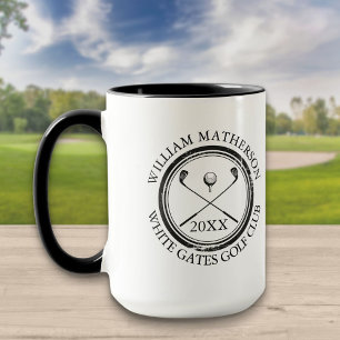 Mug Nom du golfeur et du club, Date Black and White Go