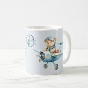 Mug Nom du monogramme Avion Happy Blue Bear Pilot