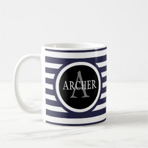 Mug Nom du monogramme Bandes marines