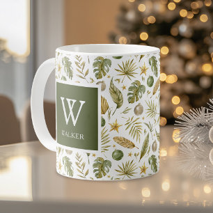 Mug Nom du monogramme de Noël tropical