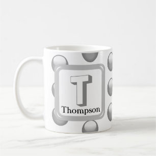 Mug Nom du monogramme Elegant Argent Géométrique initi