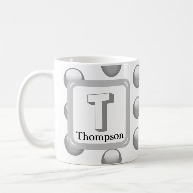 Mug Nom du monogramme Elegant Argent Géométrique initi (Gauche)