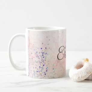 Mug Nom du monogramme Élégant Étincelle blanche rose