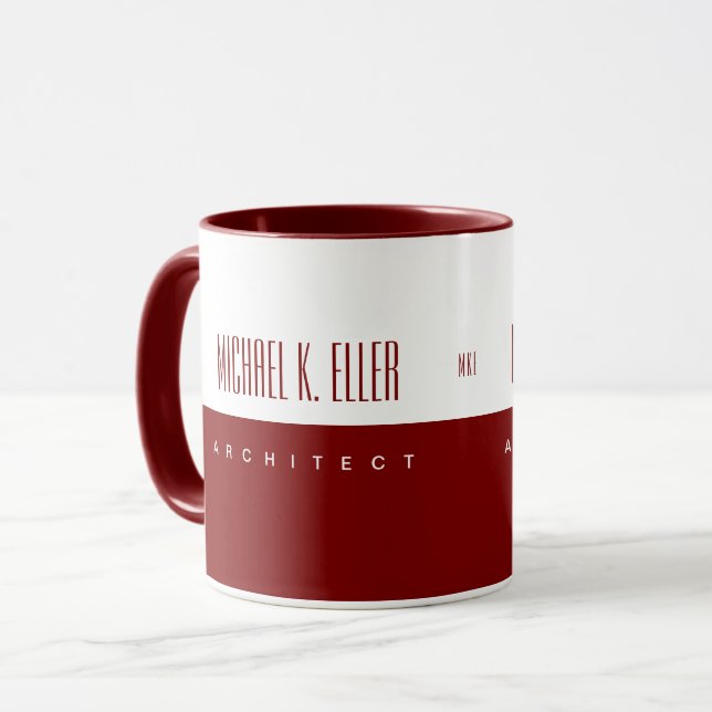 Mug Nom du monogramme et emploi Moderne Rouge profond (Devant gauche)