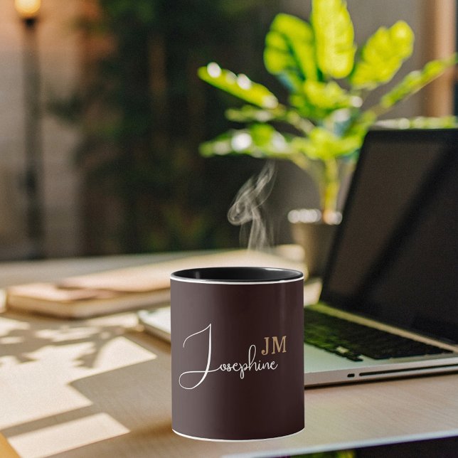 Mug Nom du monogramme or noir (Créateur téléchargé)