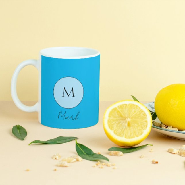 Mug Nom du monogramme personnalisé Glimmering Blue Lig (Créateur téléchargé)