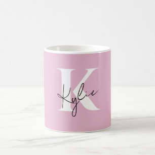 Mug Nom du monogramme personnel rose moderne -
