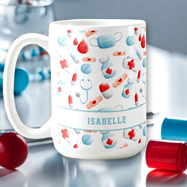 Mug Nom du Motif Médicale Monogram Nurse Large (Medical Pattern Name Monogram Nurse Large Coffee Mug)