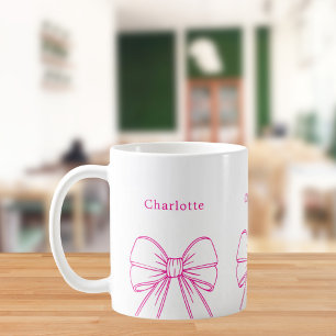 Mug Nom du script à ruban rose chaud