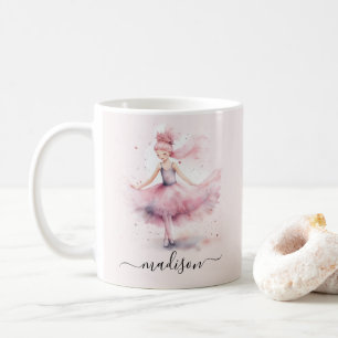 Mug Nom du script de la ballerine de Noël rose