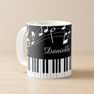 Mug Nom du script de notes de musique de piano Noir Bl