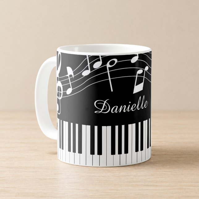 Mug Nom du script de notes de musique de piano Noir Bl (Créateur téléchargé)