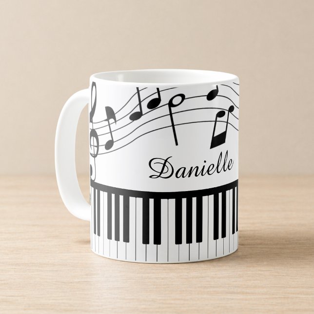 Mug Nom du script de notes de musique de piano Noir Bl (Créateur téléchargé)