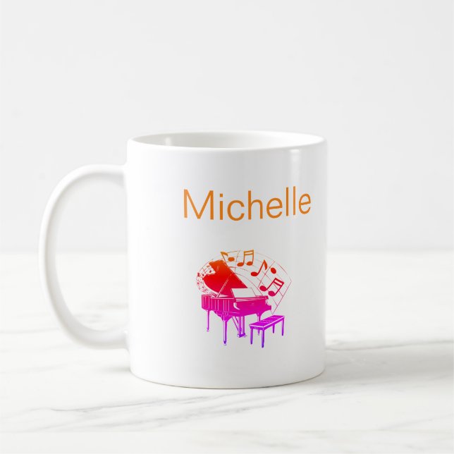 Mug Nom du script de notes de musique de piano Noir Bl (Gauche)