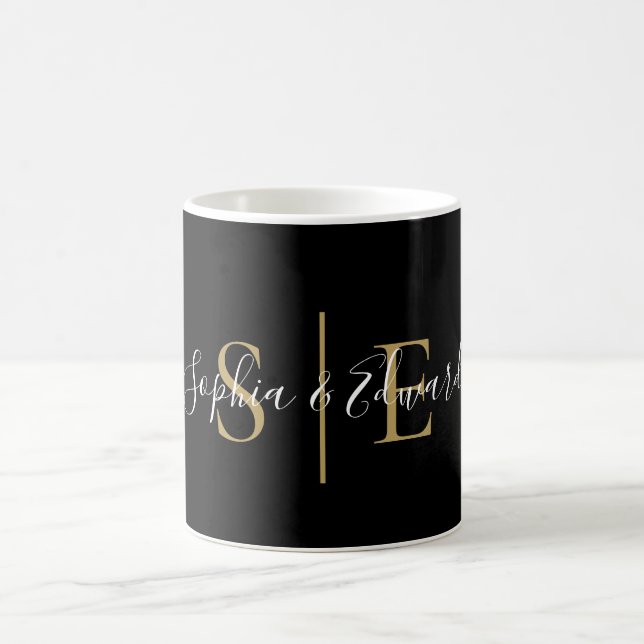 Mug Nom du script Monogramme Noir Et Or (Centre)