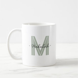 Mug Nom du script monographique personnalisé Sage vert